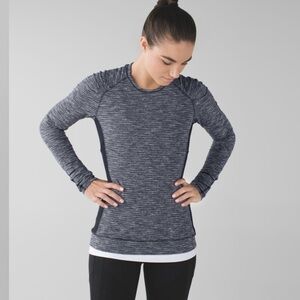 Lululemon Think Fast Long Sleeve Top Heathered Black Grey Activewear Pullover